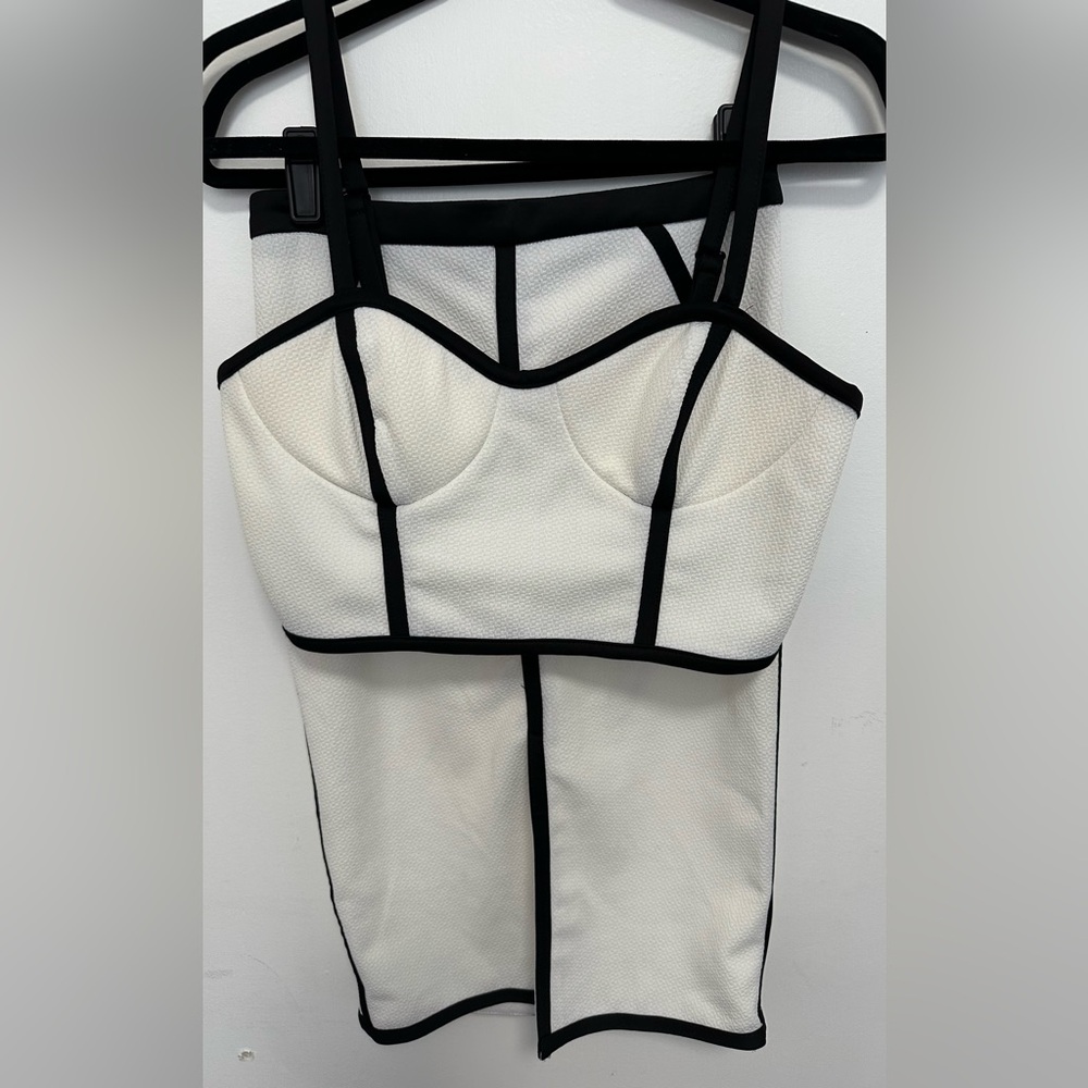 Chic Black and White Bustier Top $ Skirt Set